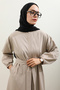 Stone Color Asymmetrical Ribbed Detail Dress