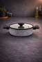 Valeria 24 cm Granite Flat Pot with Silicone Edged Glass Lid - Gray Non-Stick