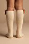 Girl's Beige Melange Knee-Length School Socks with Teddy Bear Accessories - 3
