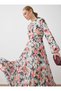 Floral Patterned Balloon Sleeve Long Hijab Dress - Multi-Colored - 3