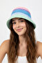 Women's Blue Transitional Straw Weave Bucket Hat Bohemian Style Beach and Sun Hat - 3