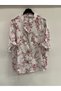 Women's White Italian Line and Floral Patterned Fakir Sleeve Buttoned Judge Collar Blouse 40 - 44 Size - 2