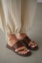 Zenira Flat Sole Flip Flops with Gold Accessory Detail for Women - Brown - 3