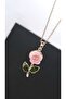 Colorful Enameled Rose Figured Steel Necklace - 3