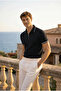 Jared Collar Striped Vertical Striped Half Zipper Slim Knitwear Men's T-Shirt - Black - 4