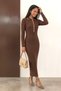 Women's Knitwear Ribbed Long Sleeve Button Detailed Maxi Length Polo Neck Stretchy Dress - 2