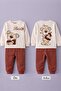 Baby Boy Teddy Bear Toy Bear Front-Back Printed 2-Piece Tracksuit Set – Transitional 2-Thread Bottom Top Set - 4