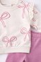 Baby Girl Bow Patterned Sweatshirt with Sleeve Detail + Sweatpants 2-Piece Set 3-6-9-12 Months - 5