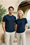 Unisex Slim Fit 100% Cotton Soft Textured Crew Neck Navy Blue T-Shirt - 2