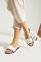 white buckle single band flat women's slippers - 3