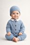 Baby boy 3-piece set waffle fabric hat+bottom snap bodysuit+jumpsuit set 0-3-6-9-12 months old - 3