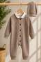 Baby boy 3-piece set waffle fabric hat+bottom snap bodysuit+jumpsuit set 0-3-6-9-12 months old - 2