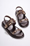 Women's Coffee-Colored Gold Detail Metal Accessory Soft Comfortable Sole Daily Sandals - 5