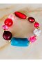 Turquoise Pink Brown Gold Beaded Flexible Design Bracelet - 2