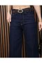 Women's Dark Navy Blue High Waist Belted Boyfriend Wide Leg Jeans - 4