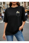 Women's Daisy and Mushroom Printed T-Shirt with Pocket Look, 100% Cotton, Oversize - 6