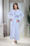 New Season Blue Melange Shawl Collar Summer Maternity Dressing Gown Nightgown Set with Breastfeeding Feature - 3