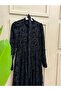 Glitter Flocked Pattern Tulle Dress-Black - 2