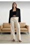 Women's Double Pleated Wide Leg Cream Palazzo Trousers - 2