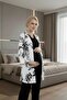 Women's Black Floral Patterned Lace 3-Piece Maternity Pajama Set with Dressing Gown - 7