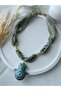 Bandana Scarf Necklace Khaki Green Fabric Fatma Ana Hand Hamza Hand - 8