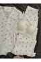 Women's Patterned Wrinkled Short Sleeve Pajama Set with Underwear - 3