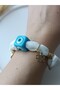 White Fabric Scarf, Bandana Bracelet, Blue Evil Eye Bead, Elephant Clover Leaf Charm - 2