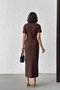 Women's Bitter Brown Corded Short Sleeve Summer Fabric Long Knitwear Dress S/M - 3
