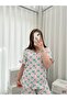 Women's Patterned Wrinkled Short Sleeve Pajama Set with Underwear - 7