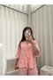 Women's Patterned Wrinkled Short Sleeve Pajama Set with Underwear - 5
