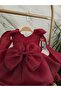 Burgundy Shoulder Bow Detailed Puffy Dress - 6