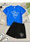 Written 3 Heart Printed T-Shirt Shorts Summer Children's Set