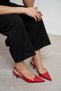 Megy Red Matte Back Open Buckle Detail Pointed Toe Women's Heeled Shoes - 3