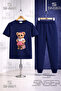 Children's Bear Pink Skirt Canta Printed T-Shirt Tracksuit Set