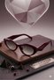 Cateye Sloved-Shaped Sunglasses Modern Stylish Checkered Design Glasses