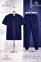 Children's Vertical Two Line Long Printed T-Shirt Tracksuit Set