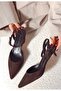Palm Pointed Toe Short Kitten Heel Bitter Brown Suede Women's Shoes - 2