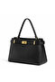 Black Women's Shoulder Bag – Gold Detailed, Stylish Medium Size Bag with Long Strap and Scarf as a Gift