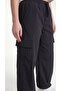 Women's Black Cargo Pocket Thin Parachute Sweatpants with Adjustable Legs Oversize Fit - 5