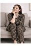 Women's Buttoned High Neck Long Sleeve Patterned Elastic Waist Nightgown Tracksuit Pajama Set - 5