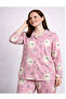 Women's Buttoned High Neck Long Sleeve Patterned Elastic Waist Nightgown Tracksuit Pajama Set - 4