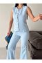 Buttoned Vest, High Waist, Slit-Cut Trousers Set
