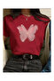 Pink Butterfly Pattern Printed Compact T-Shirt