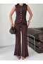Buttoned Vest, High Waist, Slit-Cut Trousers Set - 2
