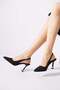 Tetas Open Back Metal Heeled Women's Heeled Shoes Black Satin