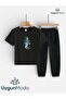 Canvas Feather Printed T-Shirt and Sweatpants (Sweatpants with Pockets) Children's Top and Bottom Set