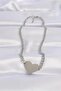 316l steel chain silver color flat plate heart necklace - 2
