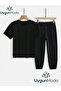 Canvas Feather Printed T-Shirt and Sweatpants (Sweatpants with Pockets) Children's Top and Bottom Set - 2