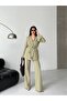 Women's Floral Detailed Double-Breasted Blazer Jacket and Trousers Set Transparent Pleated Cuff Stylish Two-Piece Set