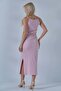 Maternity Side Slit Strappy Ribbed Midi Dress Pink - 6